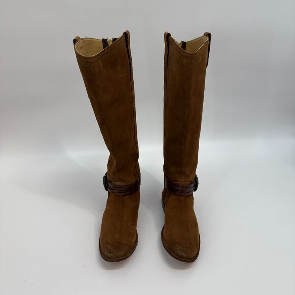 Frye Shirley Multi Strap Tall Harness Boot Brown Suede Leather Western Size 5.5 - Picture 5 of 16
